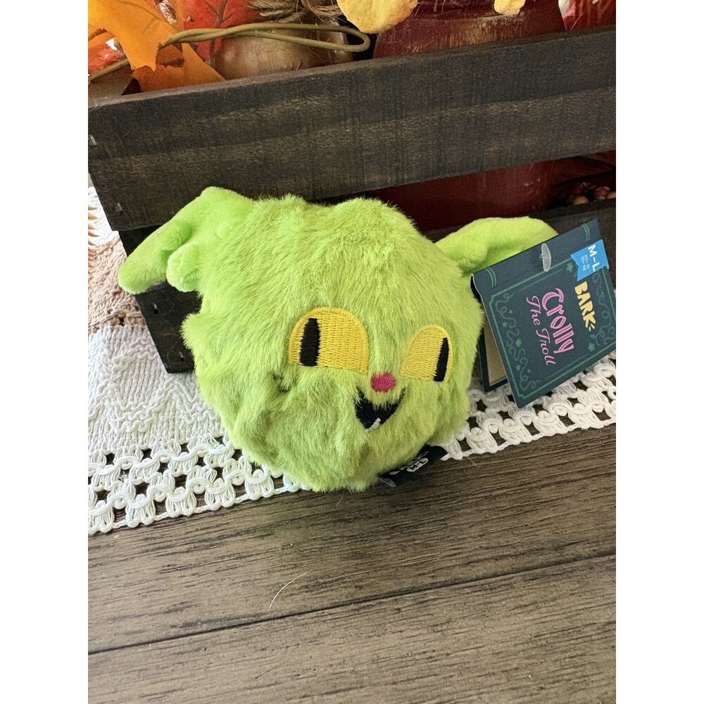 BARK Trolly The Troll Dog Toy M-L Green Plush Squeaker Rip & Reveal New w/ Tag